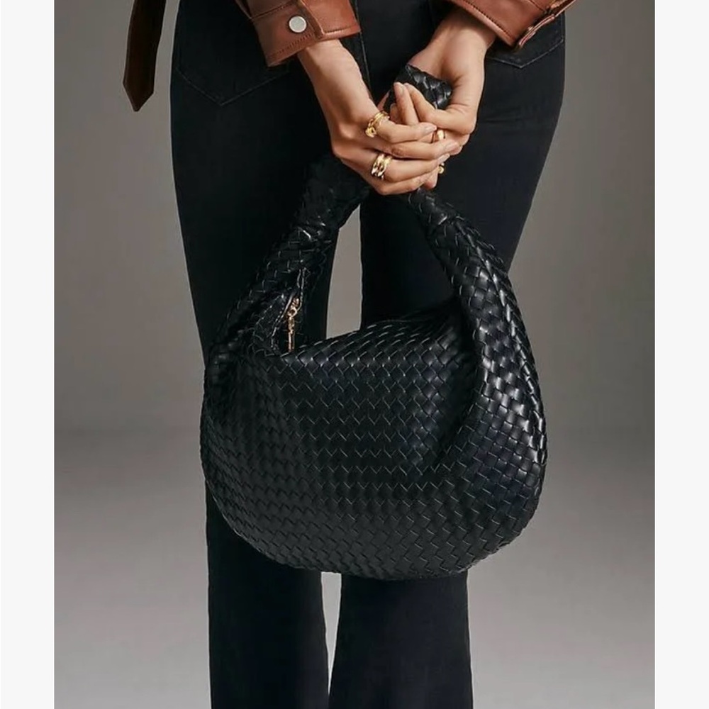Melie Bianco Black Woven Hobo Bag - Picture 5 of 9